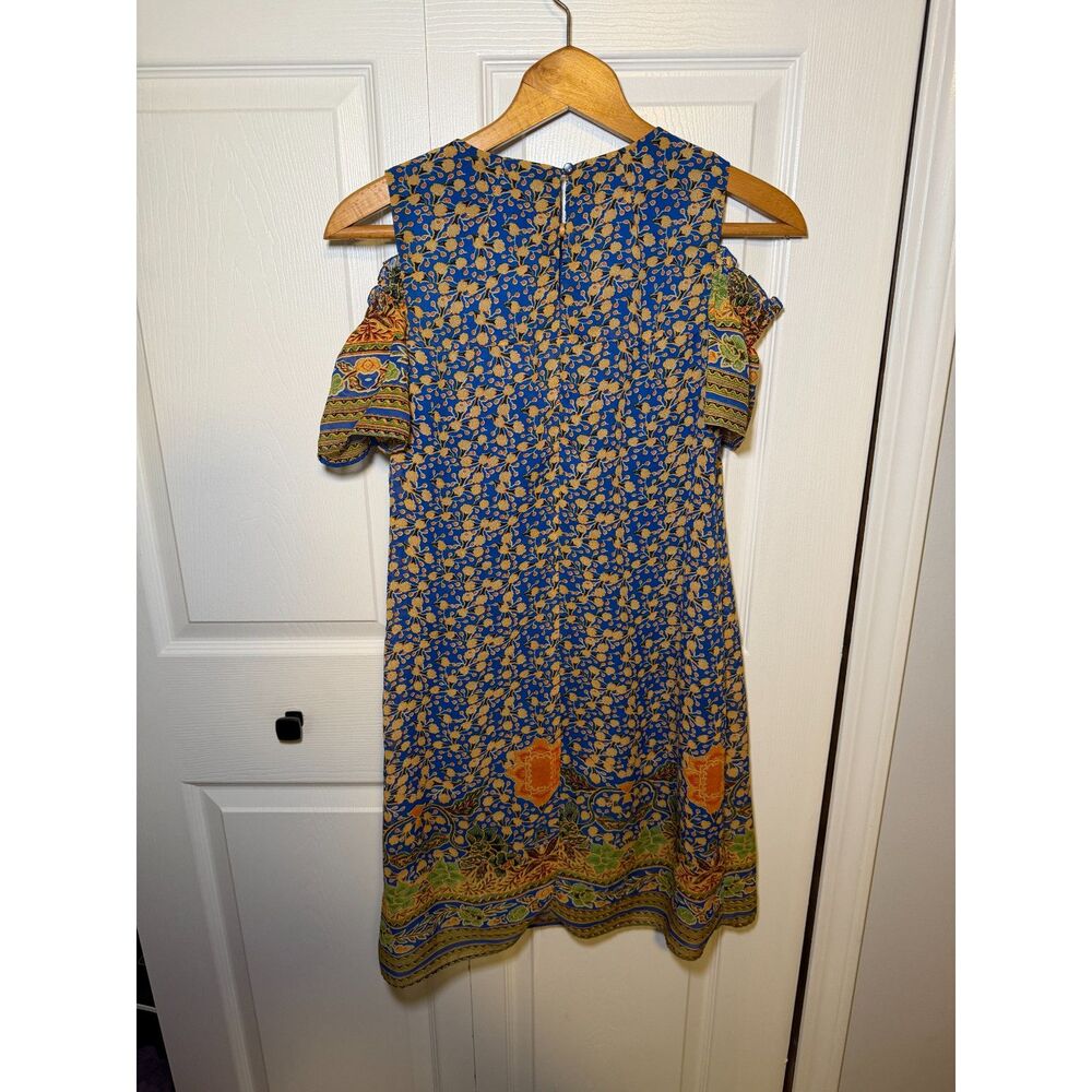 Rabbit Rabbit Rabbit? Blue Floral Cold Shoulder Dress Size 4 Boho Mini - Picture 4 of 4